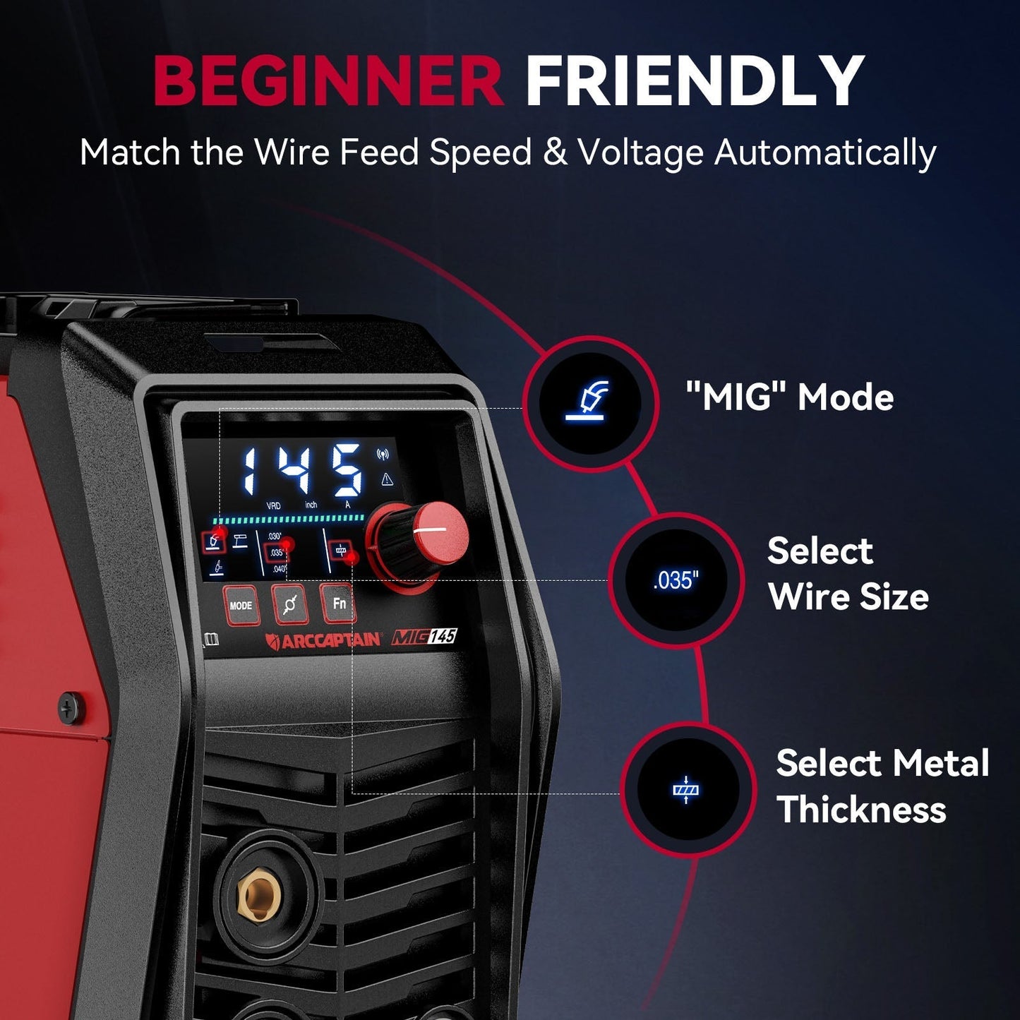 Arccaptain MIG145 Pro Portable 3 in 1 Flux Core Welder