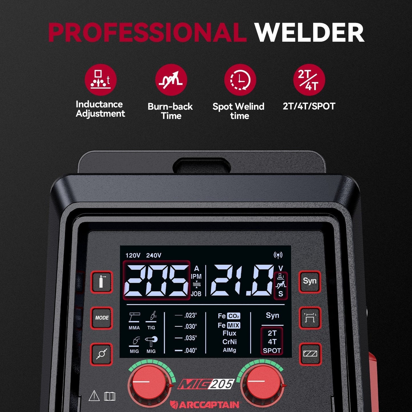 Arccaptain MIG205 Pro Gas MIG Welder Stainless Steel Multi Process Machine