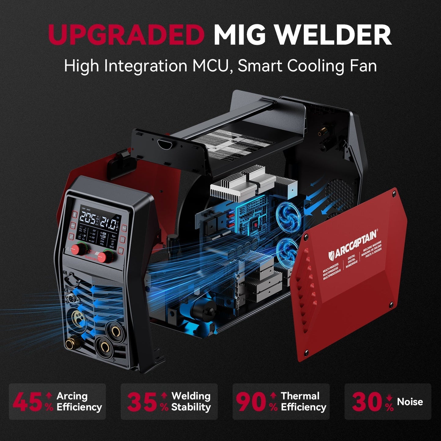 Arccaptain MIG205 Pro Gas MIG Welder Stainless Steel Multi Process Machine